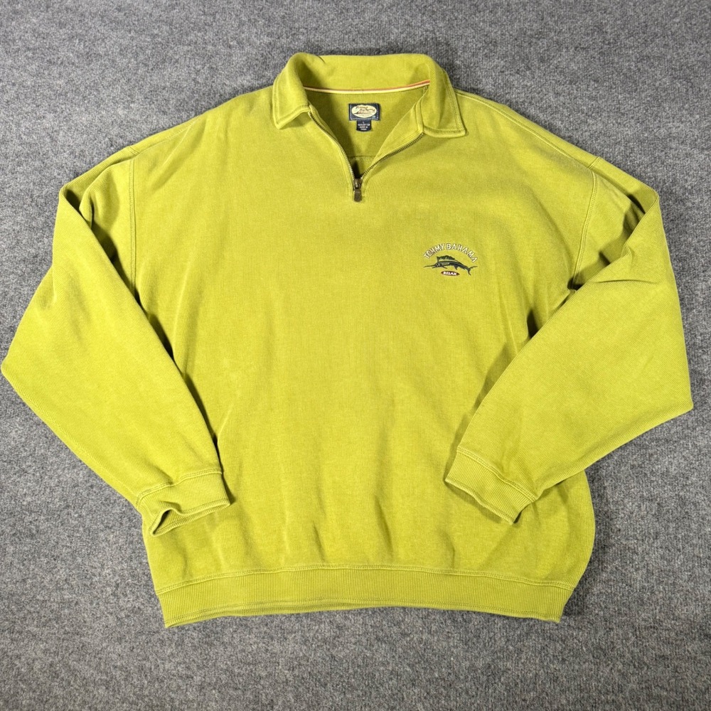Tommy Bahama Relax Quarter Zip Pullover Sweatshirt Marlin Logo Large Green Mens